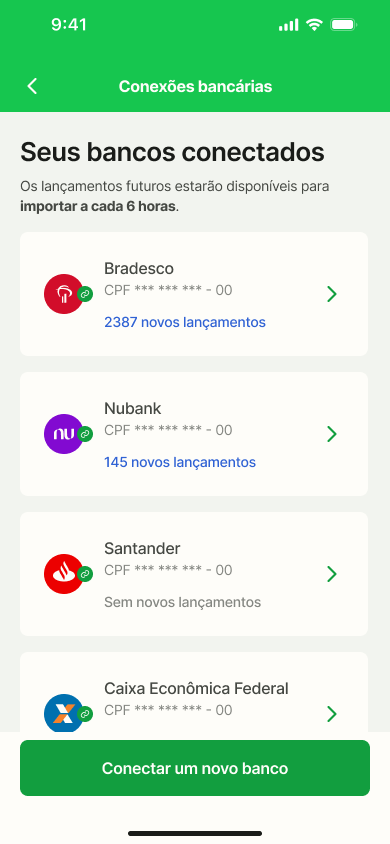 Interface do aplicativo Organizze