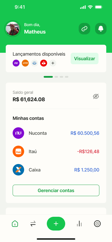 Tela do app Organizze