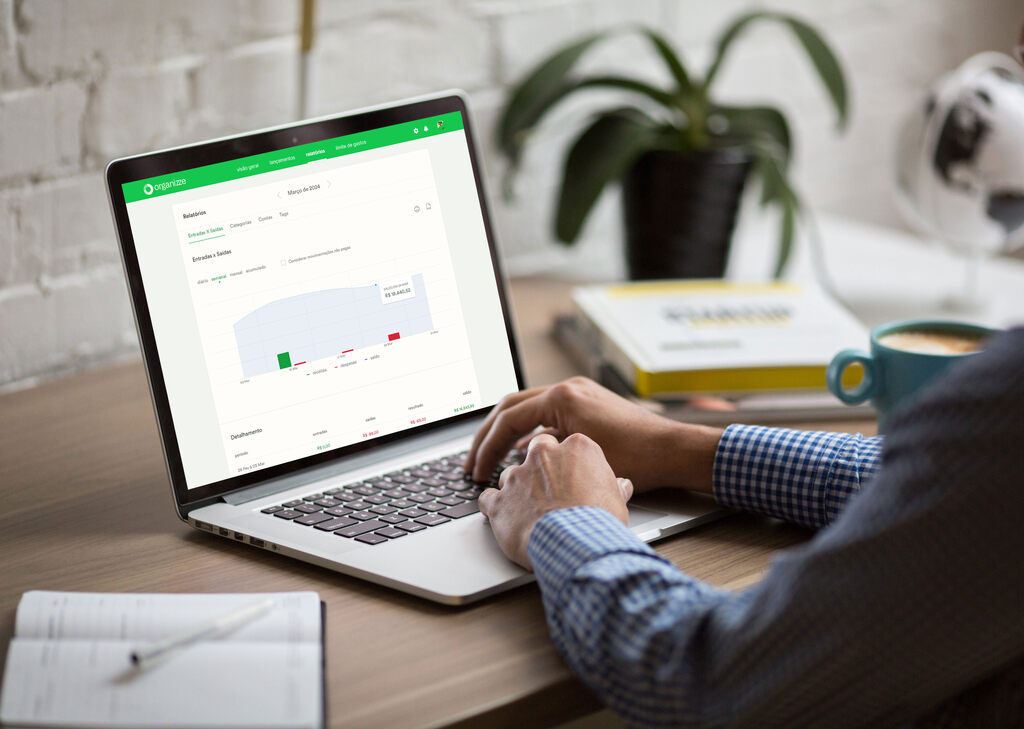 App controle de gastos cartão de crédito: o Organizze pode te ajudar! 3 pessoa usando app controle de gastos cartão de crédito pelo computador
