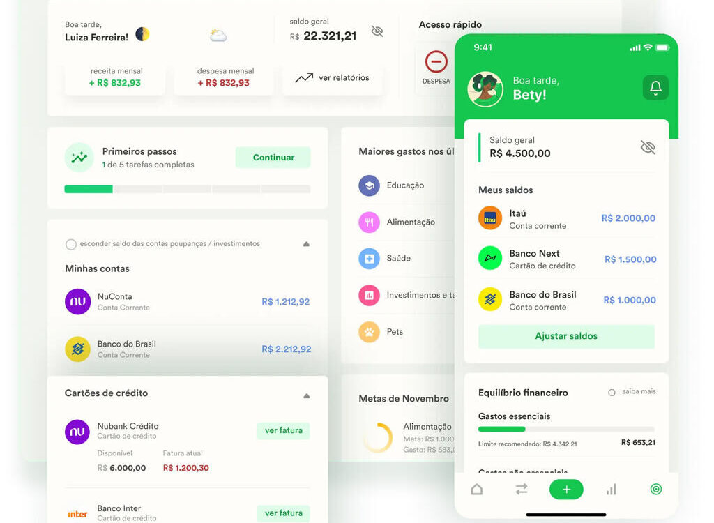 interface do app de gastos mensais da Organizze