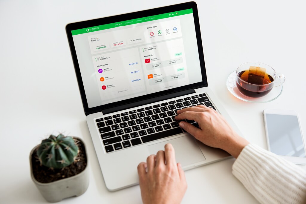 pessoa acessando aplicativo para controle financeiro pelo notebook