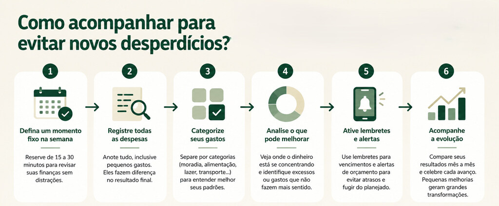 Infográfico mostrando como acompanhar para evitar novos desperdícios.
