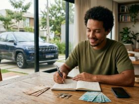 Aprenda como juntar dinheiro para comprar um carro 4 Homem em casa fazendo planejamento de como juntar dinheiro para comprar um carro.