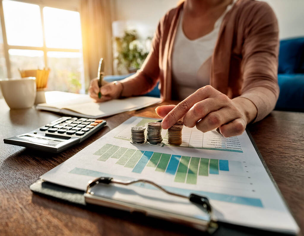 Como organizar as contas da casa? Guia para controlar o orçamento 2 pessoa escrevendo em caderno e empilhando moedas representando como organizar as contas da casa