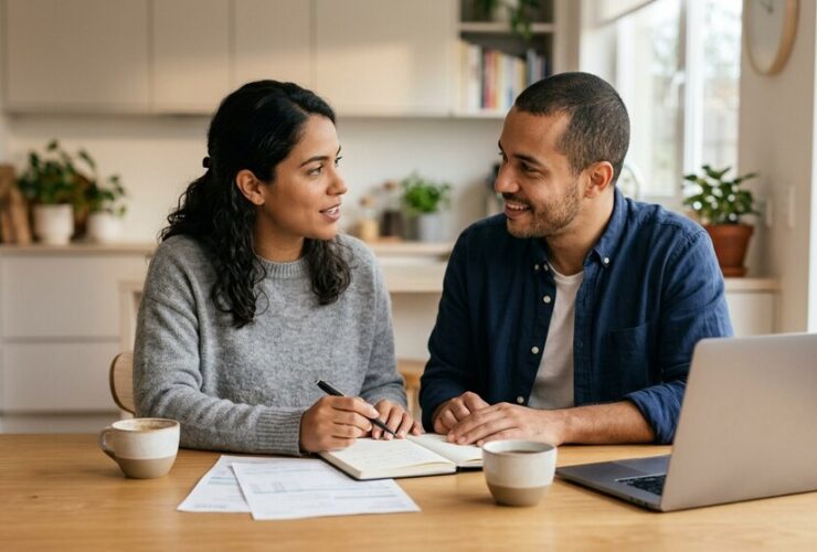 Casal estudando sobre educação financeira para iniciantes.