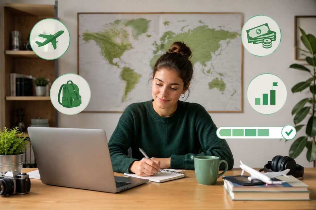 Juntar dinheiro para intercâmbio: guia completo para realizar o sonho 1 Pessoa planejando como juntar dinheiro para intercâmbio com metas e organização financeira