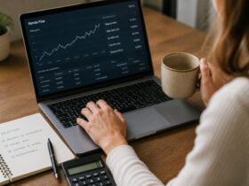 Mulher pesquisando melhores investimentos de renda fixa.