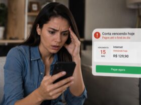 Pagamentos recorrentes: como organizar e nunca mais perder um vencimento 4 Pessoa olhando para o celular com expressão de preocupação ao notar pagamentos recorrentes vencendo