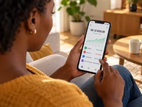Patrimônio líquido: o que é, como calcular e acompanhar 7 Mulher acompanha o patrimônio líquido e outras finanças pessoais pelo celular.