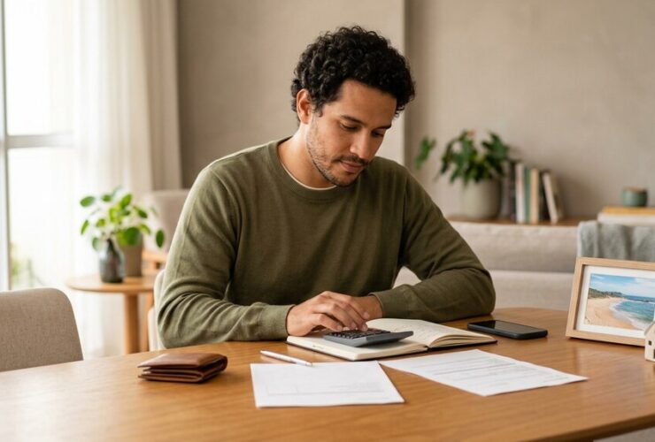 Homem em casa, fazendo plano financeiro.
