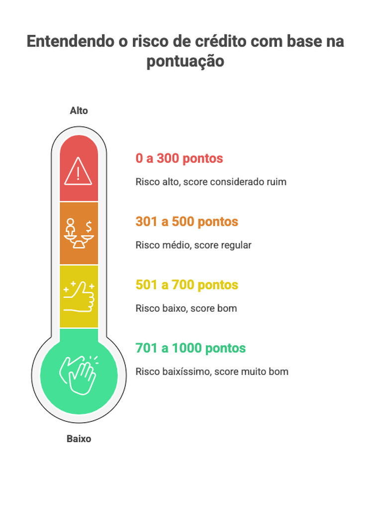 Como aumentar o score: passos simples para subir sua pontuação 2 infográfico explicativo sobre o risco de crédito de acordo com a pontuação do score